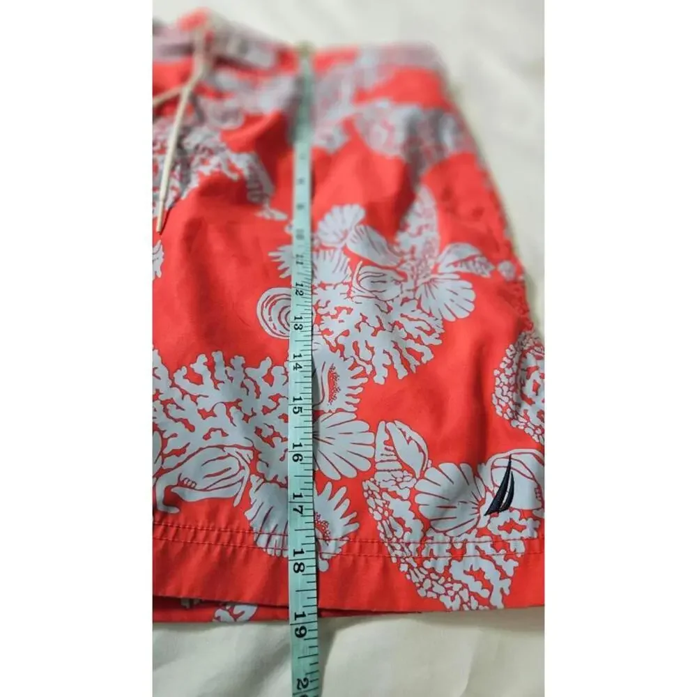 Nautica Men's Floral Tropical Hawaiian Print Swim Trunks Red &‎ Blue Size Medium
